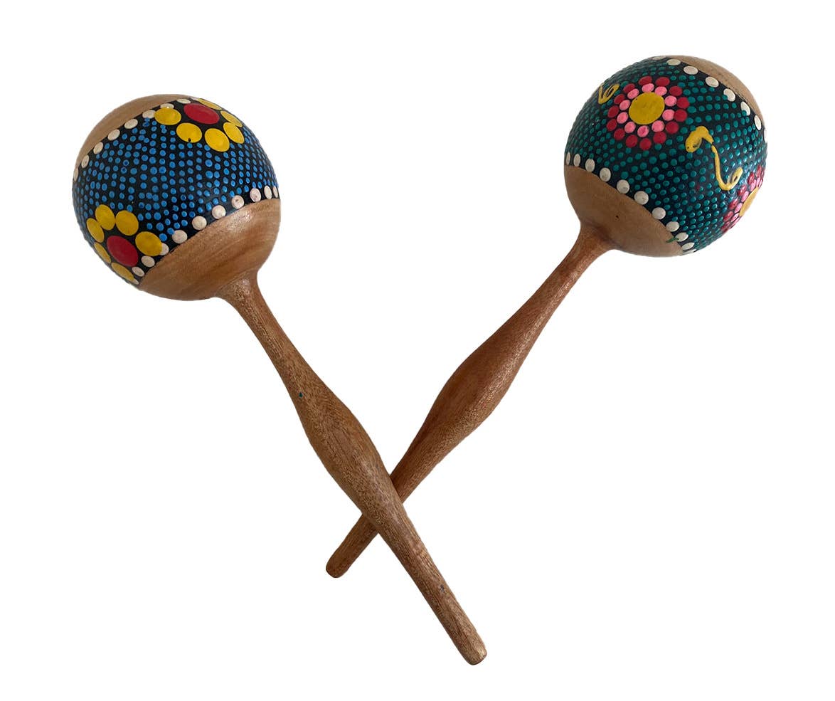OMA - Eclectic Home - Wholesale Musical Toy - Kids & Baby - Hand Painted Maracas Wood Shaker Rattle - Set Of 2 5