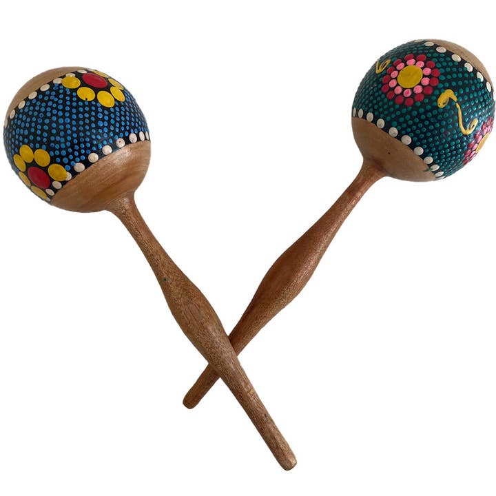 OMA - Eclectic Home - Wholesale Musical Toy - Kids & Baby - Hand Painted Maracas Wood Shaker Rattle - Set Of 2 5