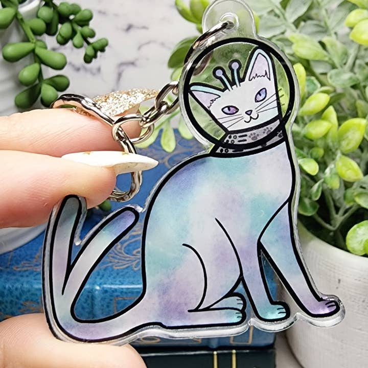 Portachiavi Space Cat, gatto alieno, portachiavi fantascientifico, scienza per la vendita all'ingrosso da parte di The Dungeon Rose