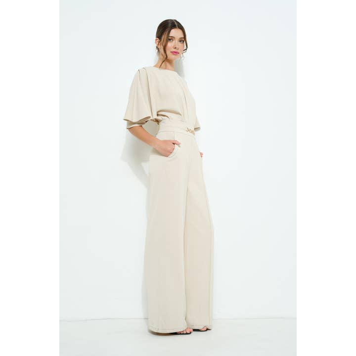 INA - Wholesale Romper - Women's - Flutter Kimino Sleeve Buckle Detail Wide Jumpsuit12