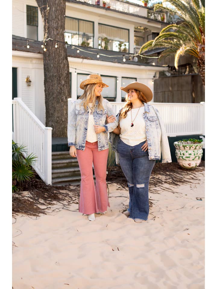 The Stacey Pink Denim Bell Bottoms for wholesale on Faire