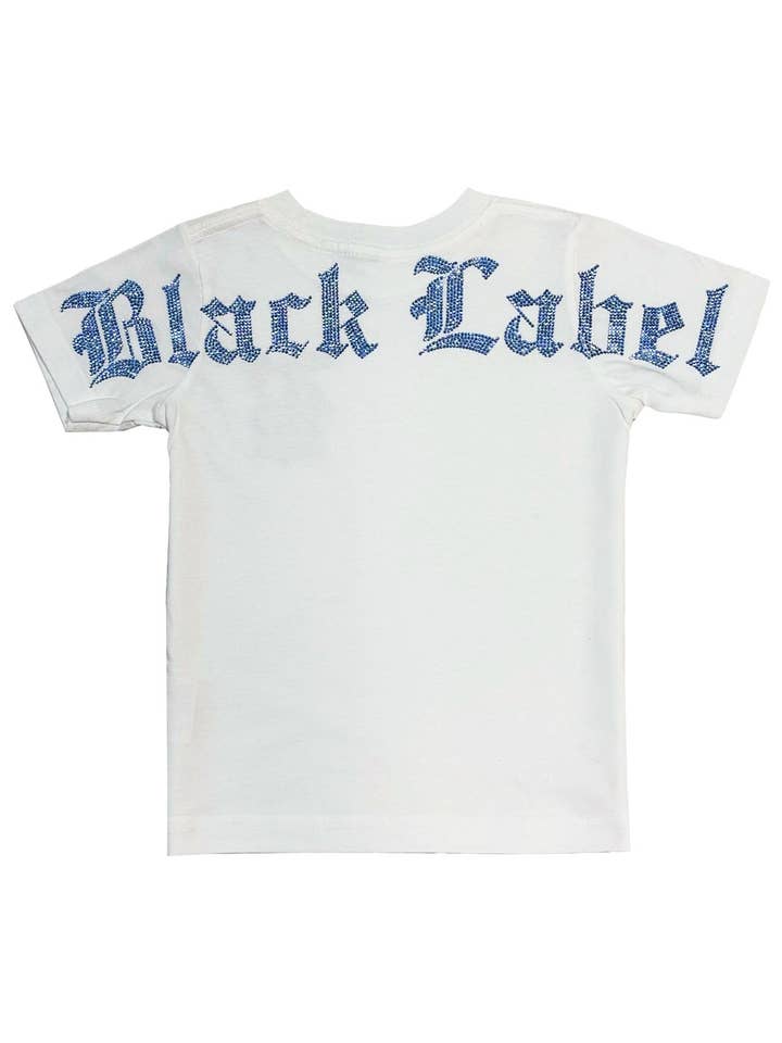 Kinder Black Label Hellblau Bling Rundhals T-Shirt für den Großhandel von Black Label x Raw
