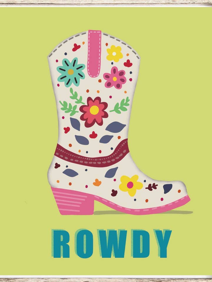 Rowdy Floral Cowboy Boot Art Print for wholesale by Julia Frost Art