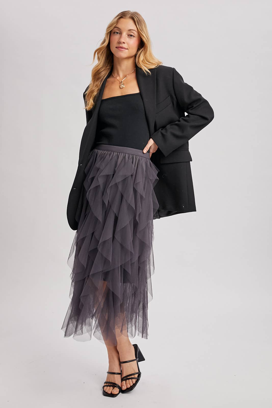 Bluivy - Wholesale Skirt - Women's - SPRIAL RUFFLED TULLE MIDI SKIRT10