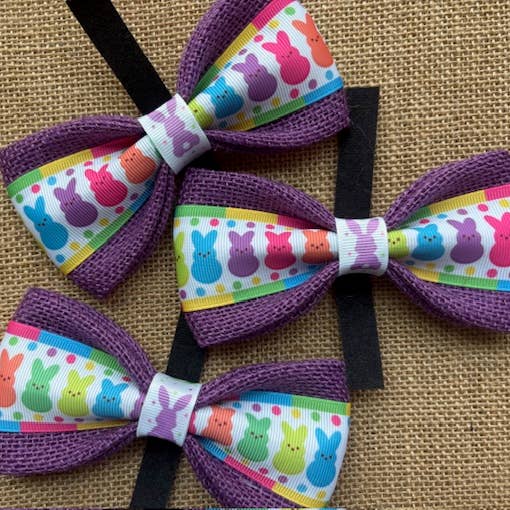 Easter Peeps on Purple Burlap for wholesale by DOG BOW TIES