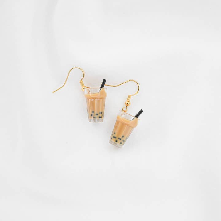Mini Story Co - Wholesale Dangle Earrings - Bubble Tea Dangle Earrings | Miniature Boba Milk Tea Jewelry | 18k Gold Dangle Earrings | Miniature Food Earrings | Drink Earrings