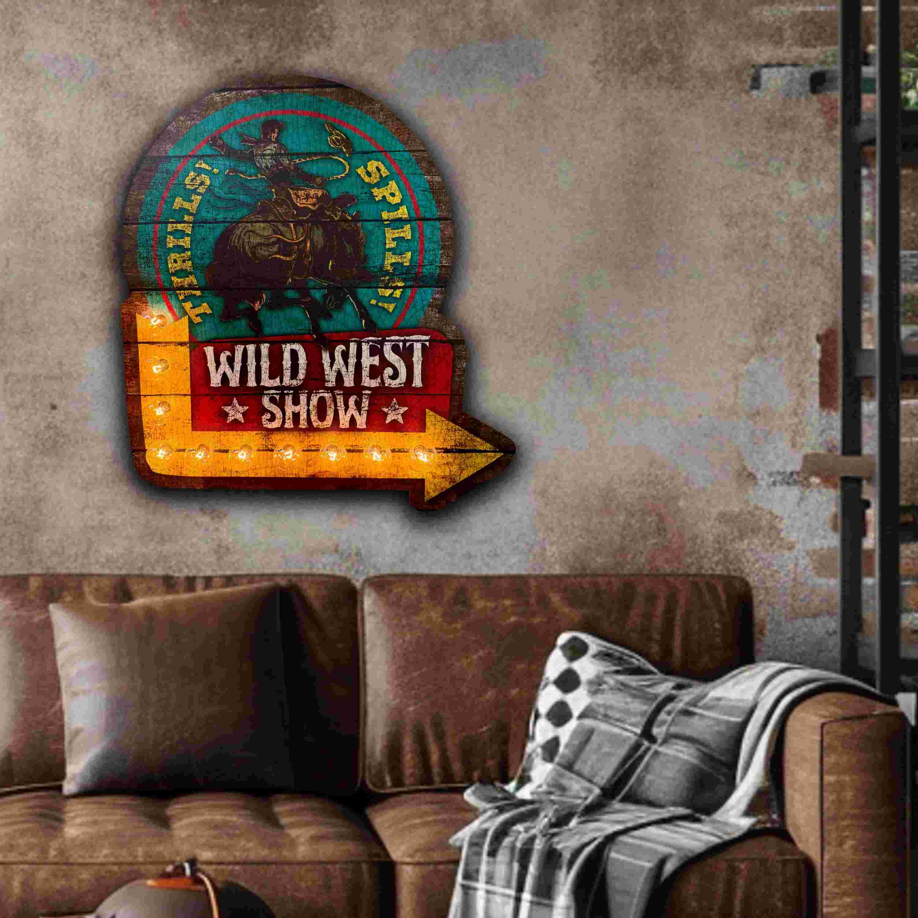 TroubleMaker Trading Company - Wholesale Wall Sign - Wild West Marquee - 24" x 22" Lighted Artwork1