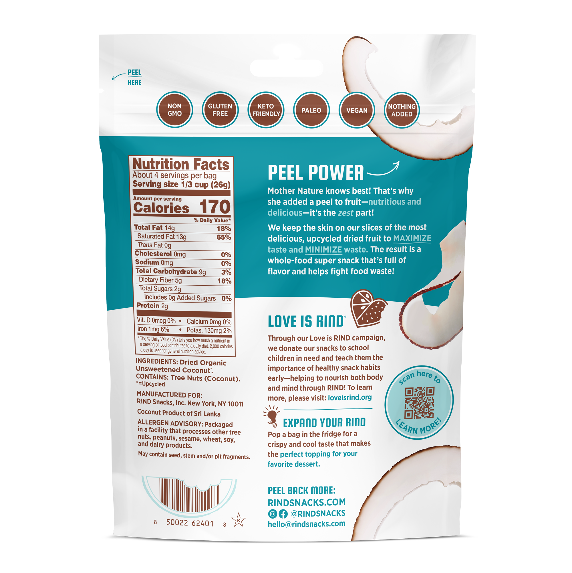 RIND Small Batch LLC - Wholesale Dried/Dehydrated Fruit - Coconut Crisps, Skin-on Dried Fruit - 3.5oz1