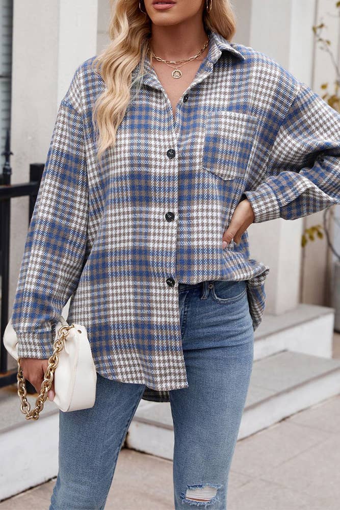 UNISHE - Wholesale Overhemd met knopen - Dames - Fall Flanellen geruit overhemd met knoopsluiting en zak MD1361