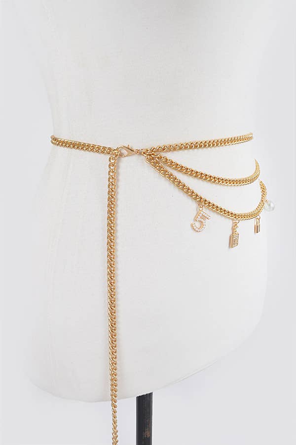 anbfashion - Wholesale Riem - Dames - Parfumzakje met parels Layered Charm Chain Belt1