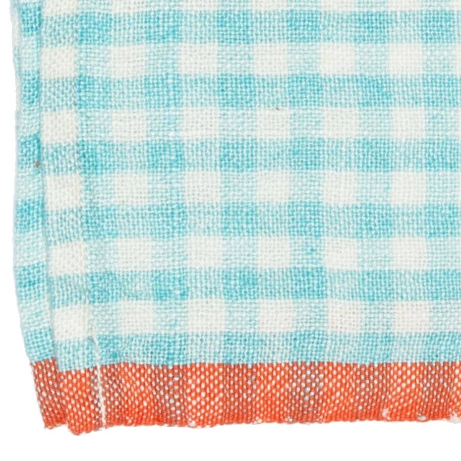 Couleur Nature - Vente Serviettes de table en tissu - Serviettes Vichy Bicolores Aqua & Orange, Lot de 41