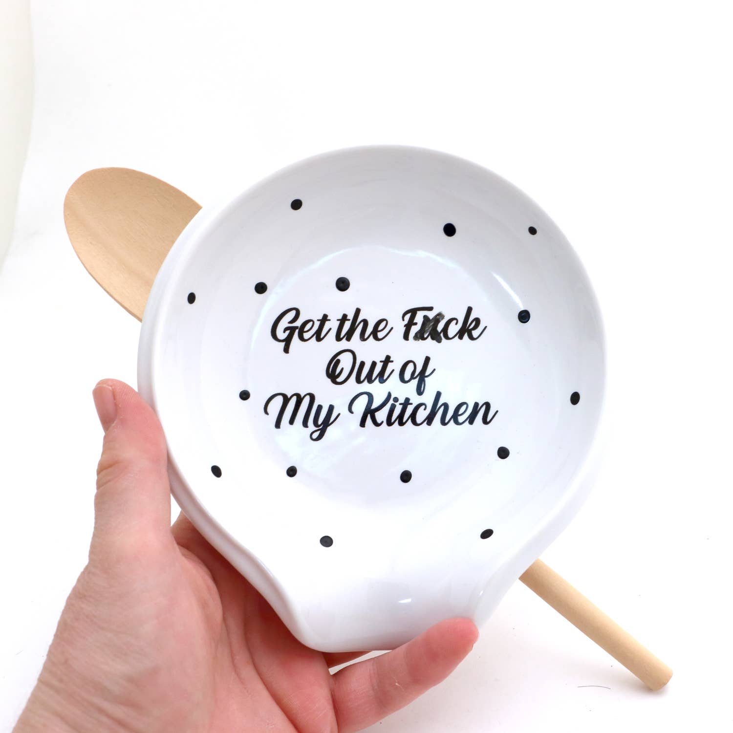 Lenny Mud - Wholesale Spoon Rest - Get The F Out of My Kitchen Spoon Rest, mature language, fun0