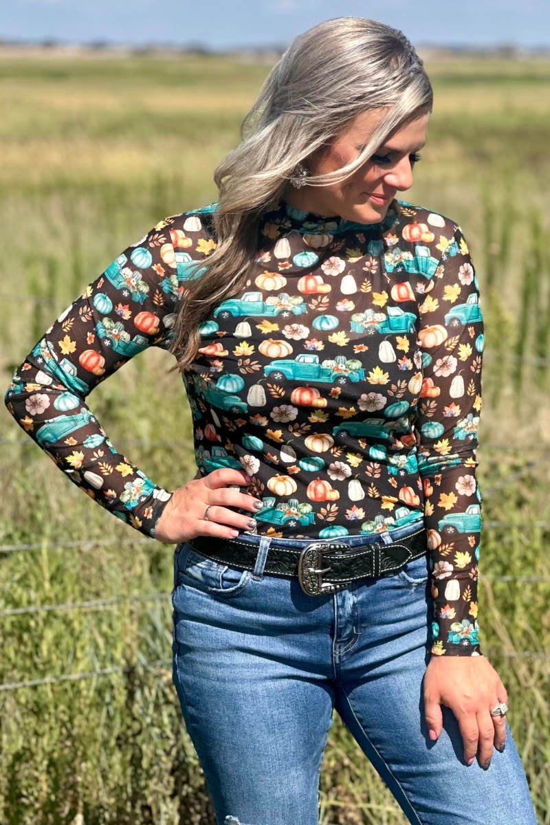 Sterling Kreek - Wholesale Blouse - Women's - Take Me To The Pumpkin Patch Mesh Top2