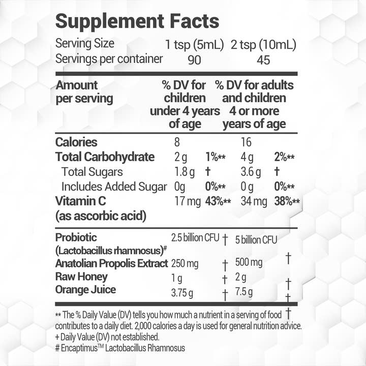 BEE&YOU - Wholesale Honey - Propolis Immune DayTime Syrup - Probiotic, 150 ml