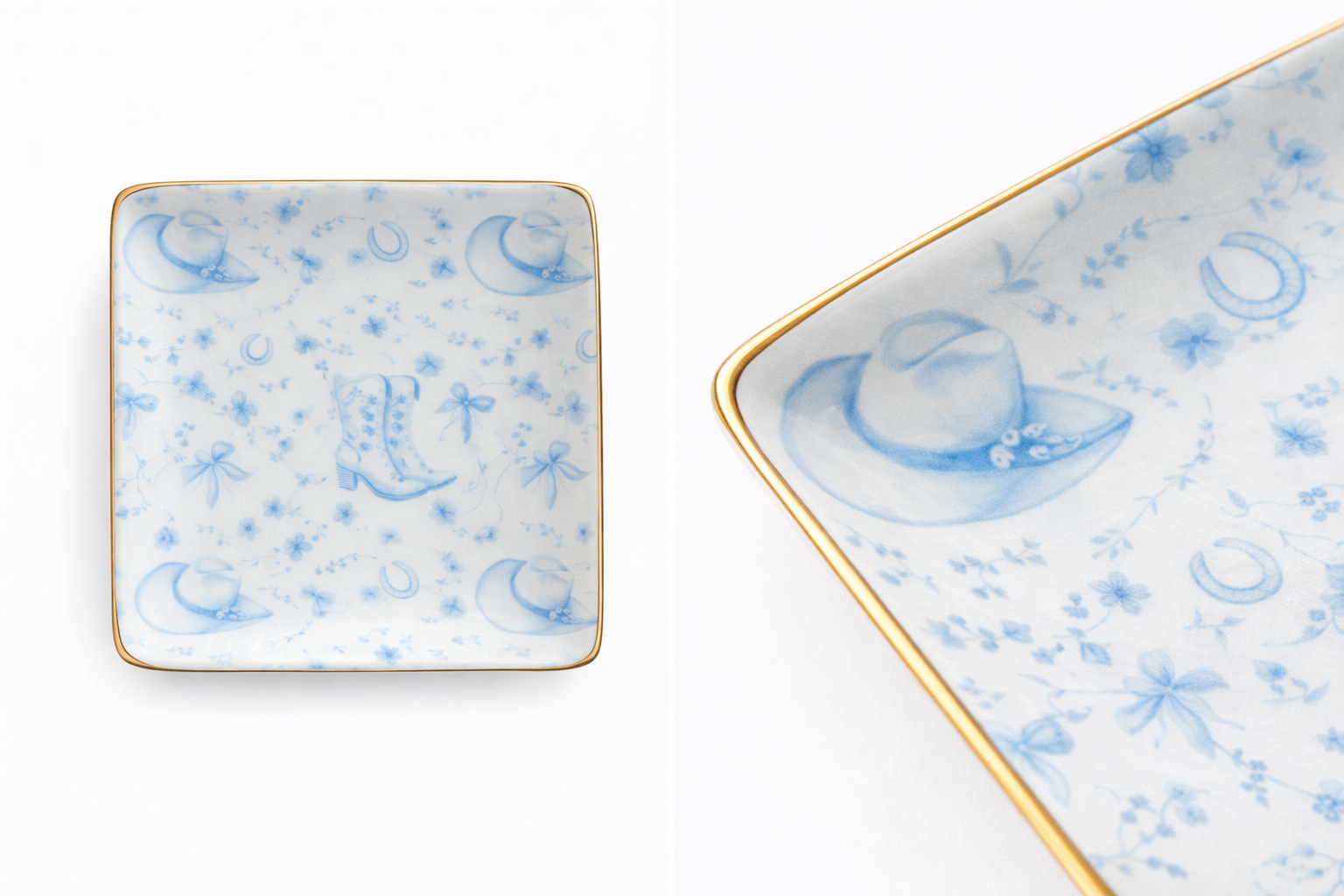 Beauty Stash - Wholesale Jewelry Dish - Ceramic Jewelry Trinket Tray with Gold Rim – 4” Square Catchall Dish4