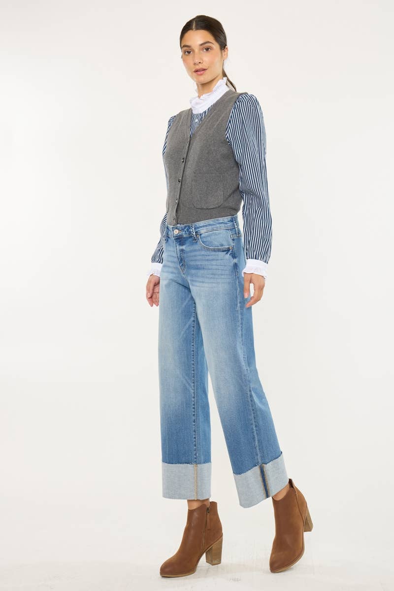 MITTEL MID RISE CROP WIDE LEG JEANS-KC9450M für den Großhandel auf Faire3