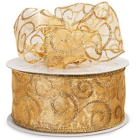 Nashville Wraps - Wholesale Ribbon - Gift Wrapping - Wired Sheer Metallic Swirl Ribbon