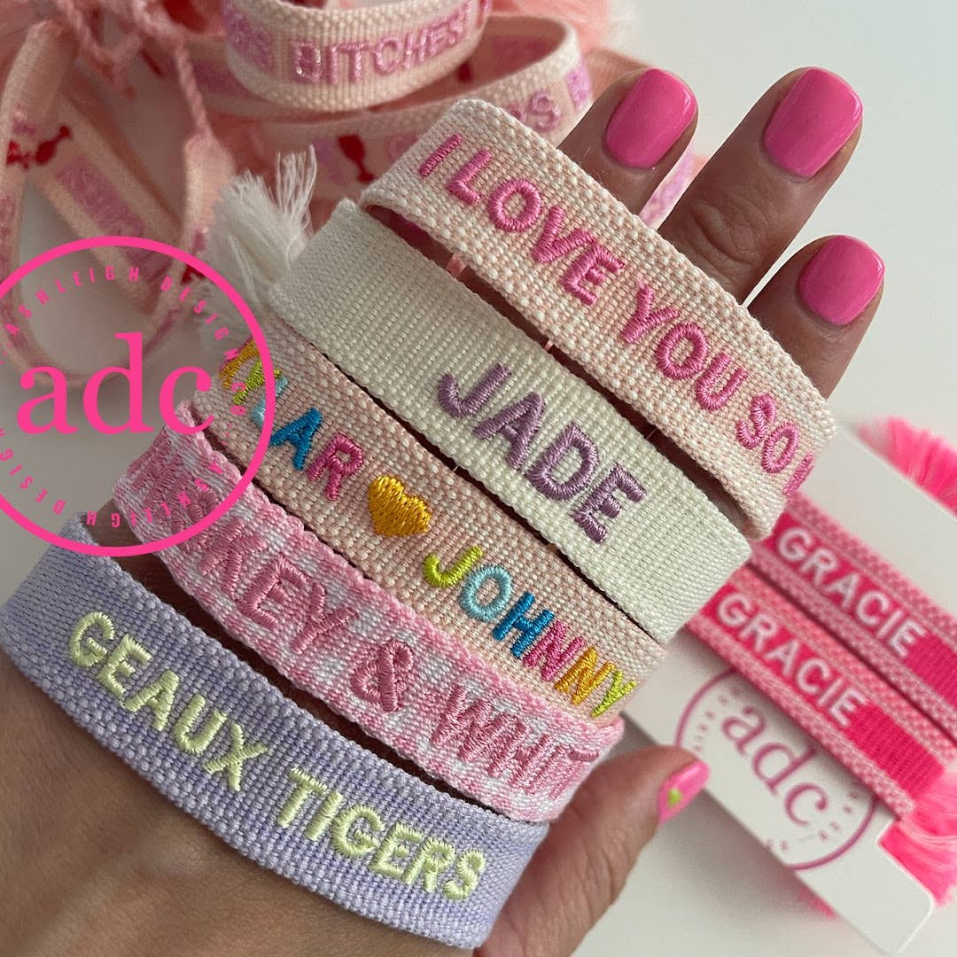 AshleighDesignCo - Vente Bracelet tissé/tressé - Bracelet brodé PERSONNALISÉ 1