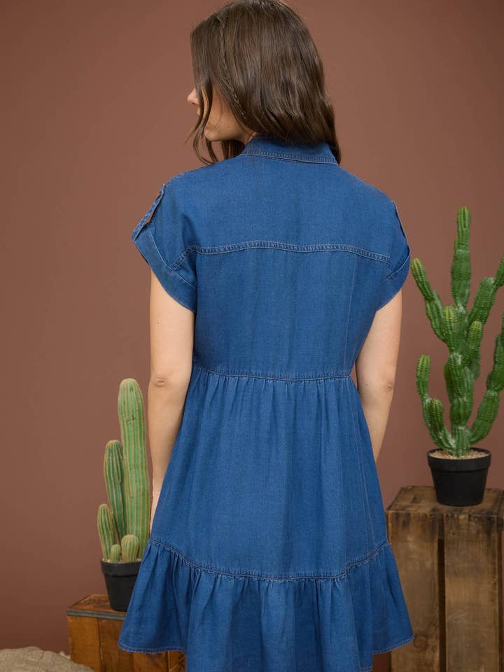 DARK CHAMBRAY COLLARED BUTTON DOWN SHIRT DRESS for wholesale on Faire