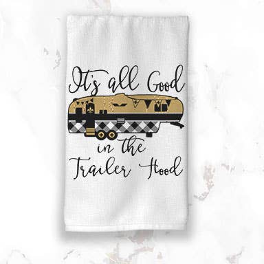 Camping Hand Towel | Black & Gold Fleur De Lis Camper | NOLA for wholesale by Sew Many Blessings LA