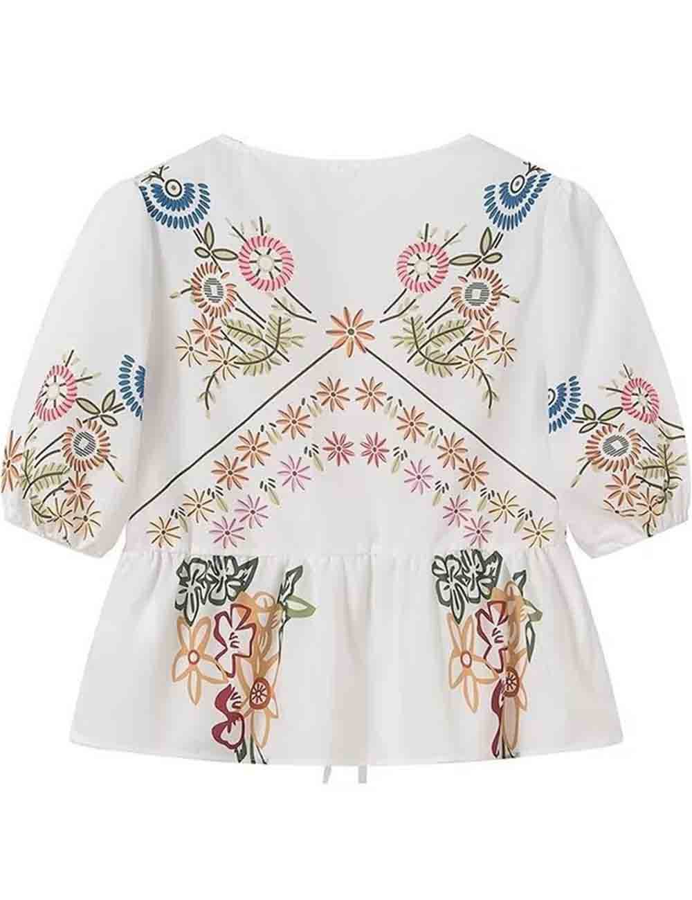 Sweetkama - Wholesale Blouse - Women's - Ladies Floral Print Front Bowknot Short Sleeves Puff Blouse8