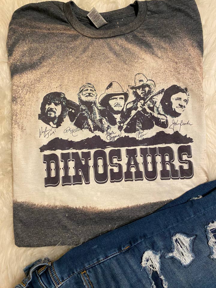 T-shirt blanchi Country Music Dinosaurs pour la vente par Neat Creations