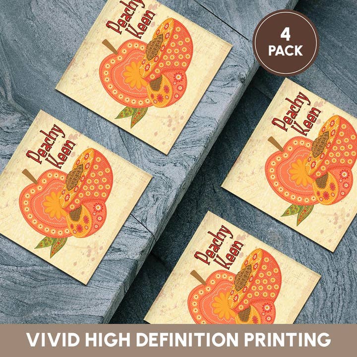 3dRose - Wholesale Coasters - 3dRose, Ornate Vintage Stylized Peachy Keen Peach Floral Fruit Illustration, Coaster5