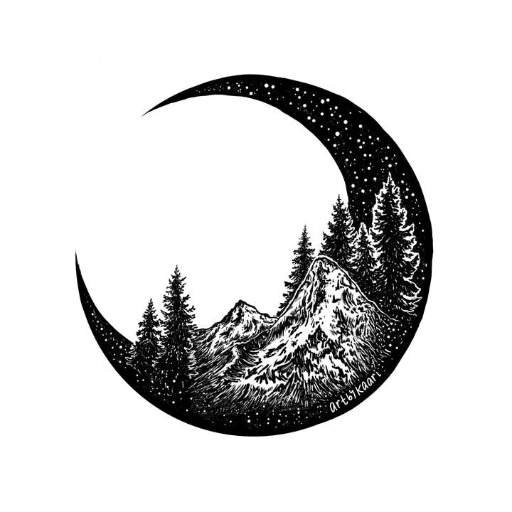 Kaari & Co. – Großhandel Kunstdruck – Berg und Wald Crescent Moon Kunstdruck