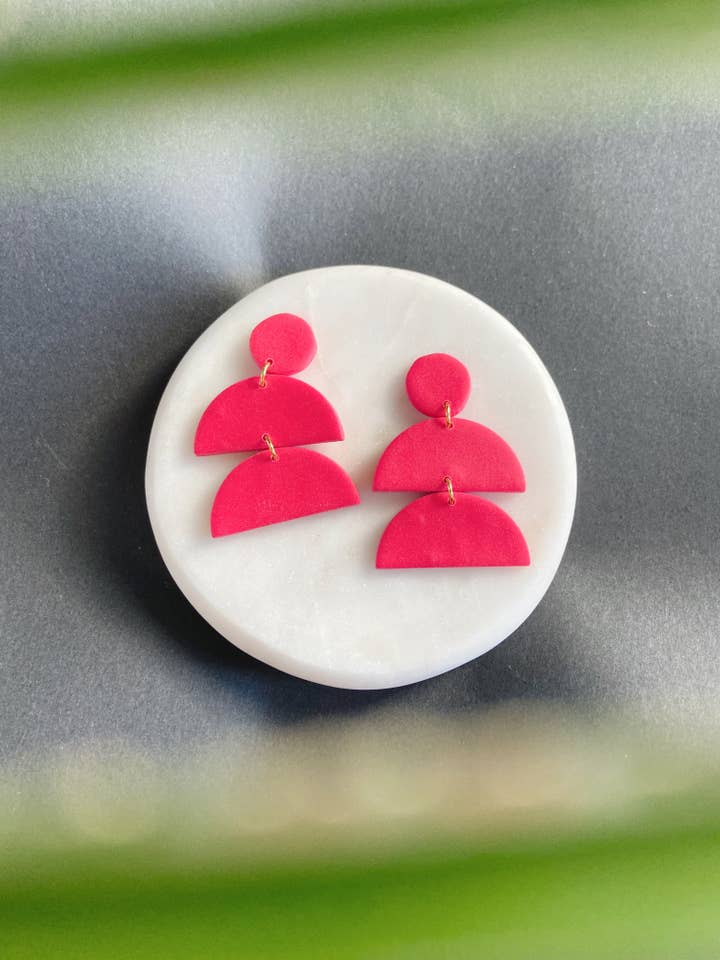 Hot Pink Earrings, Geometric Clay Earrings for wholesale by ClayThings Shoppe
