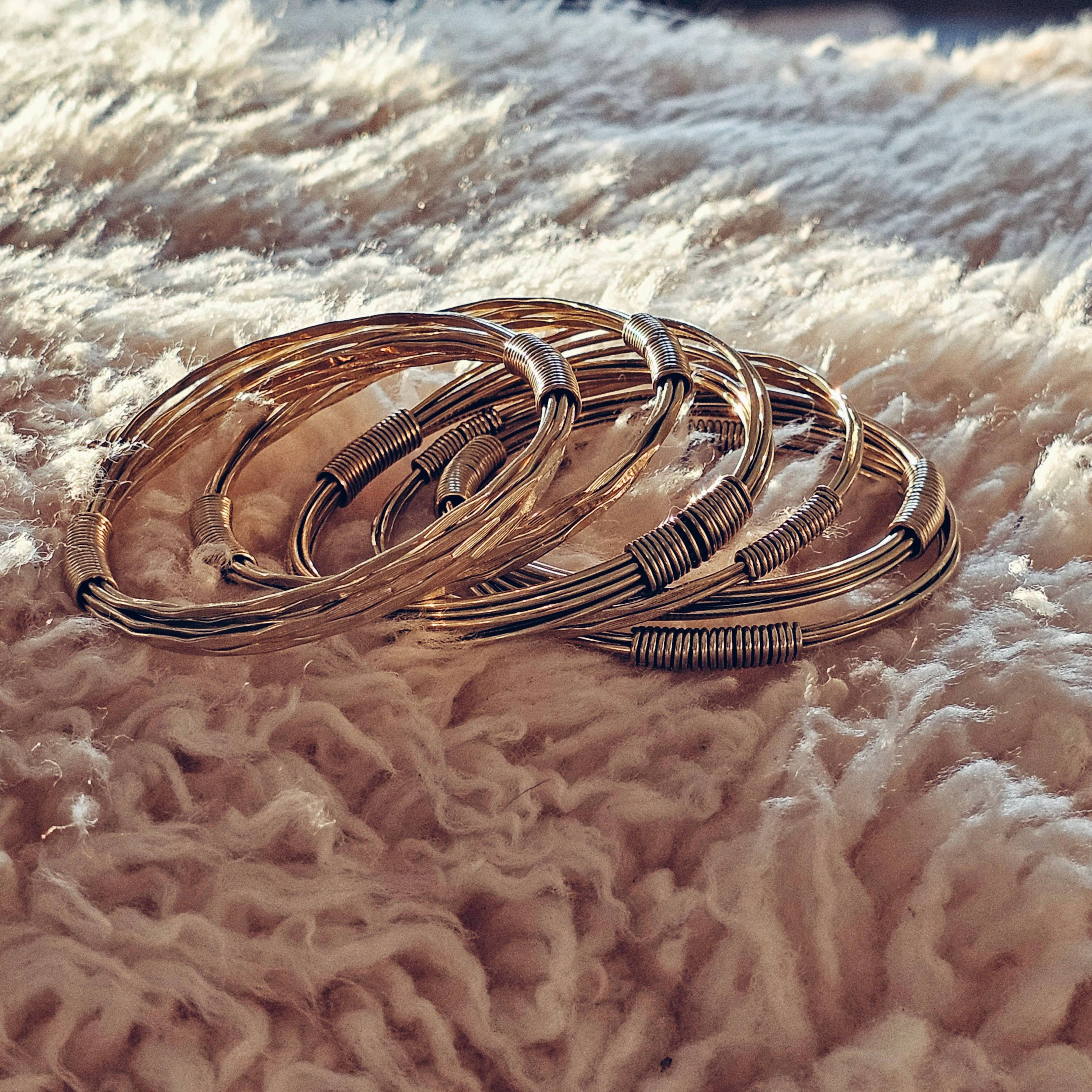 Bisjoux - Wholesale Bangle Bracelet - Brass twisted wire wrapped layered coil bangle bracelet1