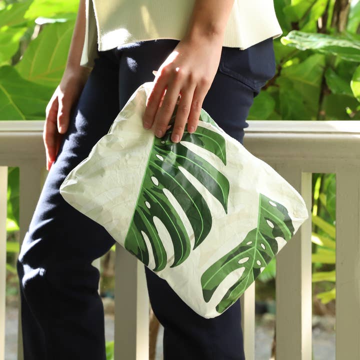 Variegated Monstera Pouch for wholesale by Misha Hawaii Home