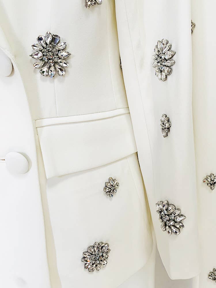 White SET8-11Y Diamond Beaded Suit Jacket & Flared Trousers Set for wholesale on Faire6
