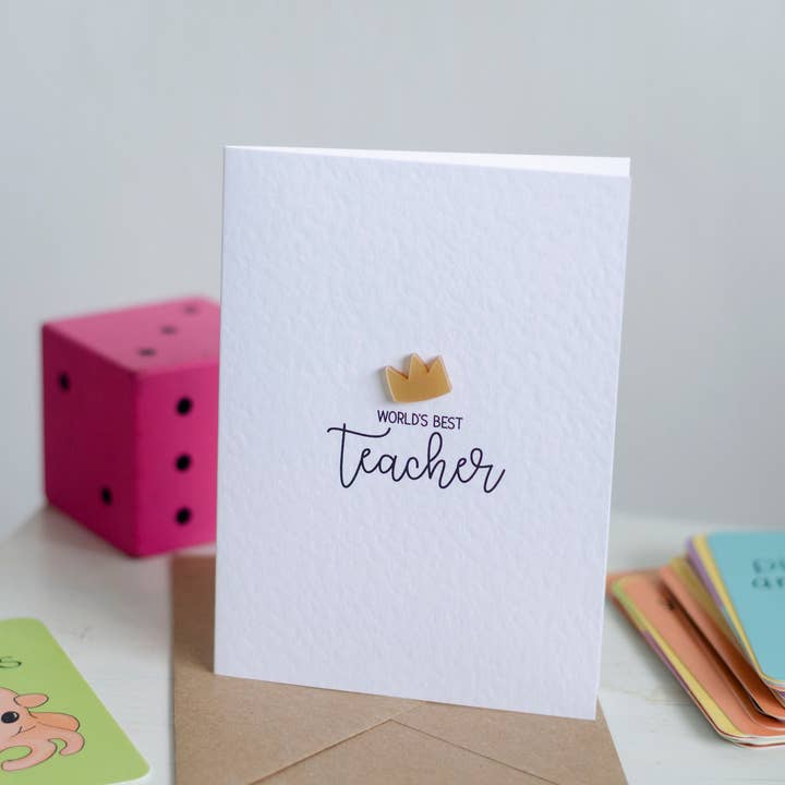 Two Little Hearts - Wholesale Teacher/Back-to-School Card - Luxury Acrylic Teachers Card World's Best Teacher Crown1