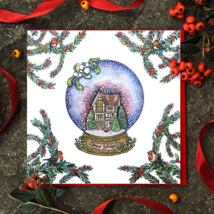 Snow Globe Christmas Card. Vintage Christmas fair card. for wholesale by Wind On Paper