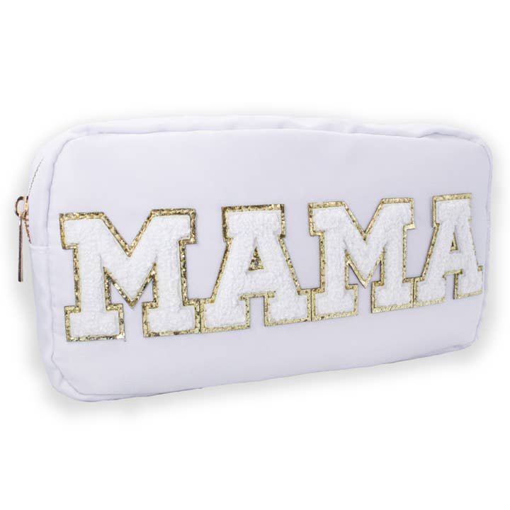 Natalia - Wholesale Pouch - Women's - Preppy White Nylon Glitter Chenille Letter Patch Bag - MAMA