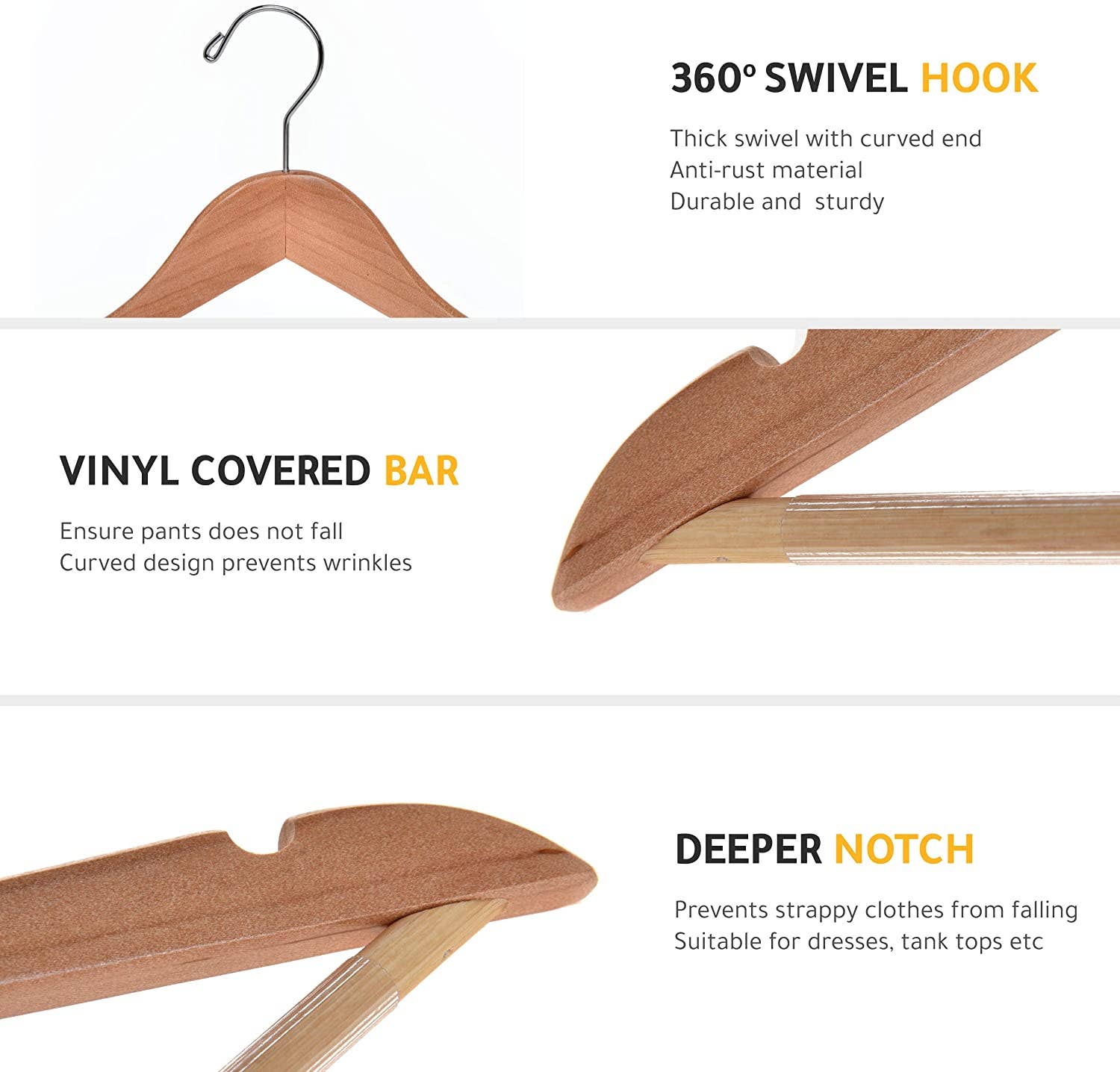 Quality Hangers – Cabides por atacado – Cabide semi-curvo de madeira natural de 44,5 cm - W030, pacote com 90 unidades7