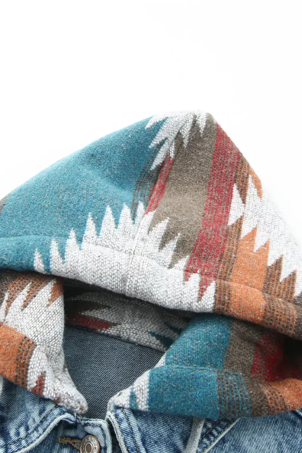 Flerfärgad Multicolor Aztec Print Frayed Hem Denim Jacka för wholesale på Faire6