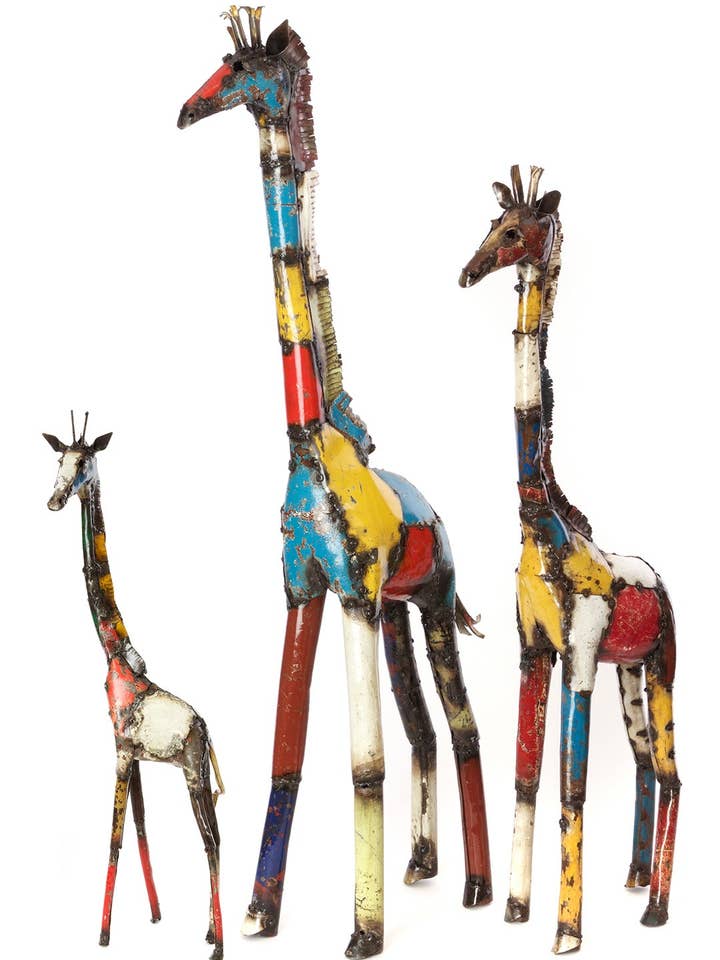 Colorful Recycled Oil Drum Giraffe Sculptures for wholesale by Swahili | AFRICAN MODERN