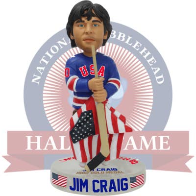 Jim Craig USA Hockey Miracle on Ice 1980 Maglia Blu Medaglia d'Oro Bobblehead per la vendita all'ingrosso da parte di National Bobblehead Hall of Fame and Museum
