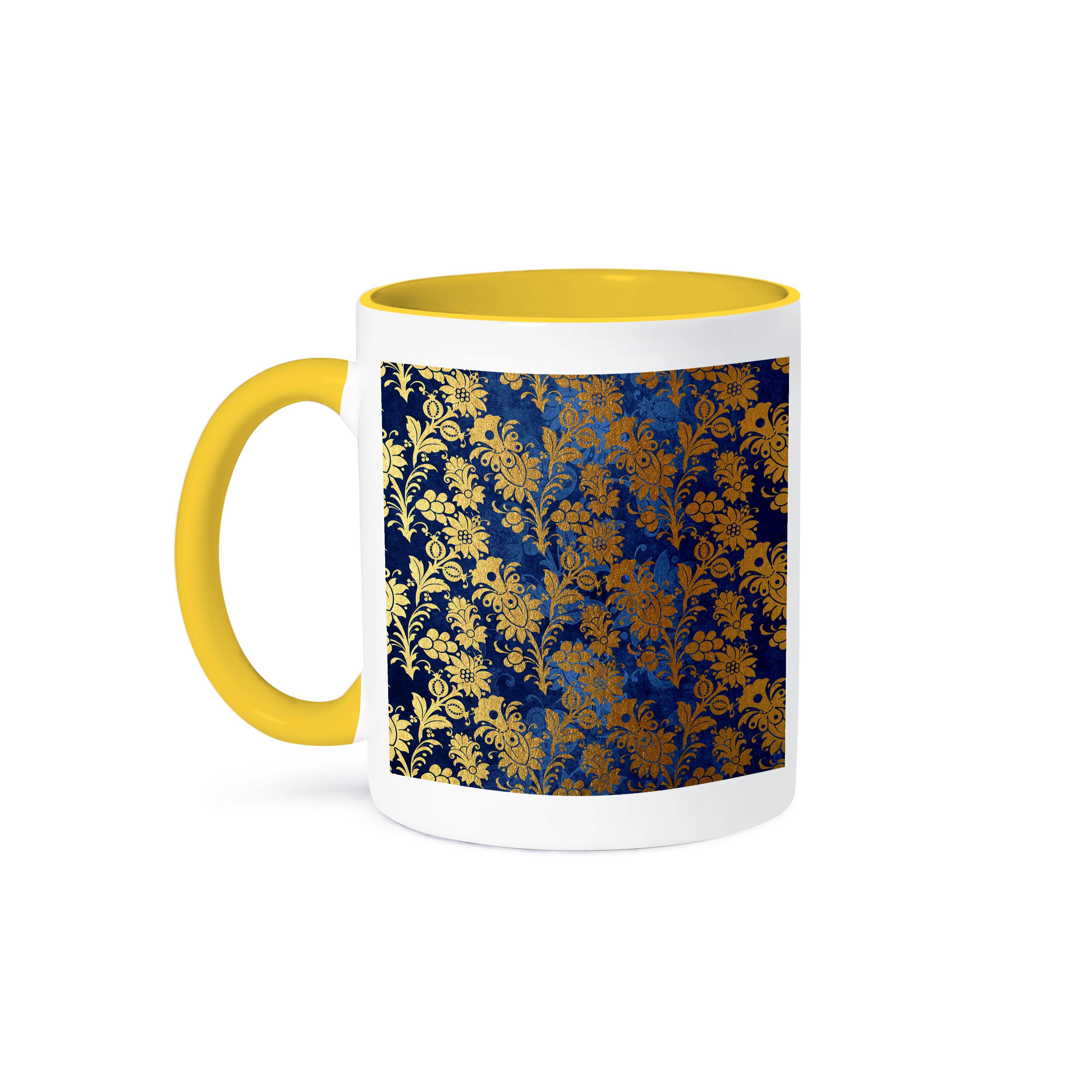 3dRose - Wholesale Coffee Mug - 3dRose, Blue and Gold Floral Damask Over Damask , Mug0