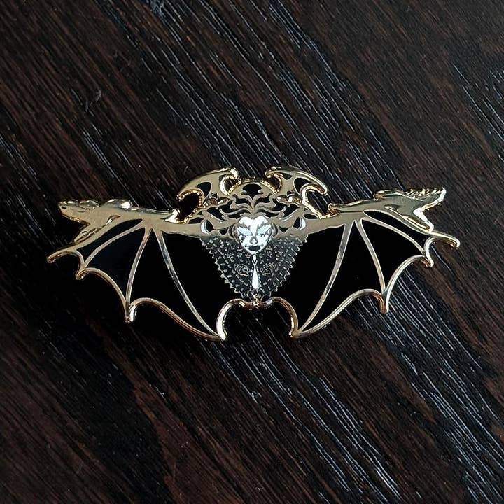 Dark Academia Halloween Bat Hard Enamel Pin for wholesale by WitchesandPins