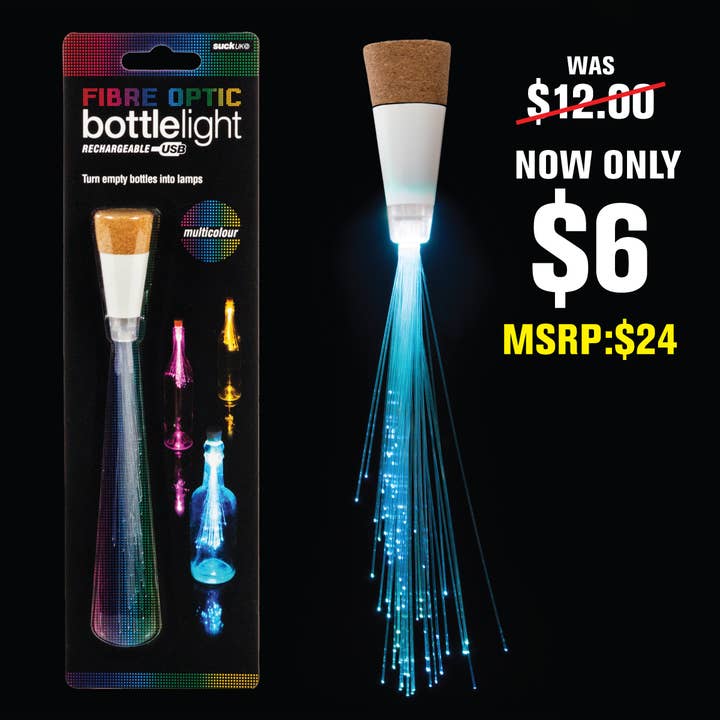 USB Rechargeable Fibre Optic Bottle Light for wholesale by SUCK UK Ltd - USA