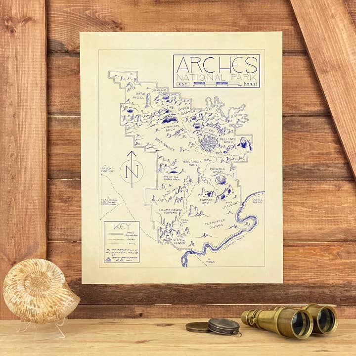 Arches National Park Hand-Drawn Map Print for wholesale by Cryptocartography