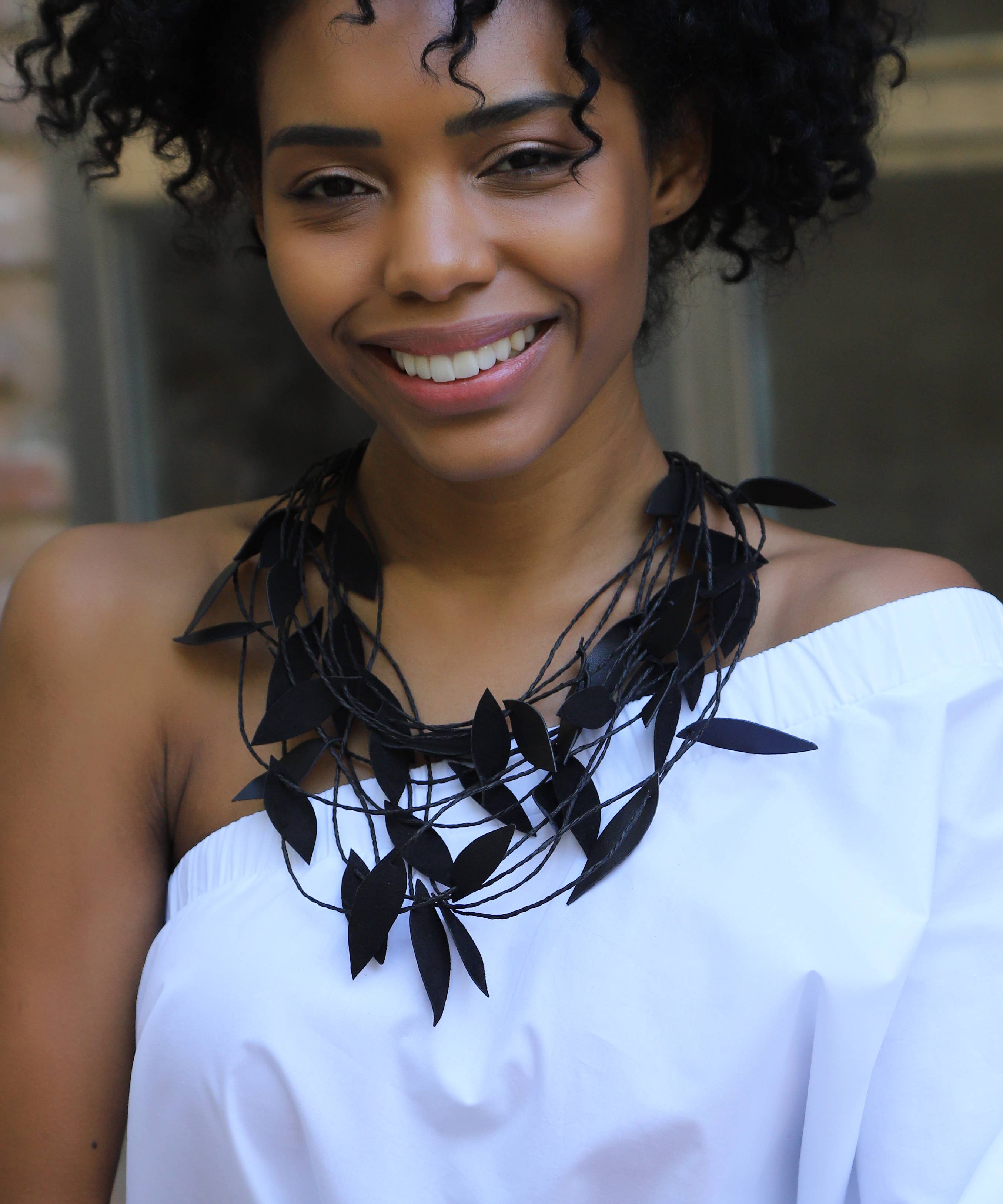 AVENS - Wholesale Jewelry Set - Handmade special design leather leaf jewelry set2