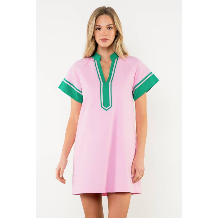 PINK Contrast Trim Short Sleeve Dress for wholesale on Faire