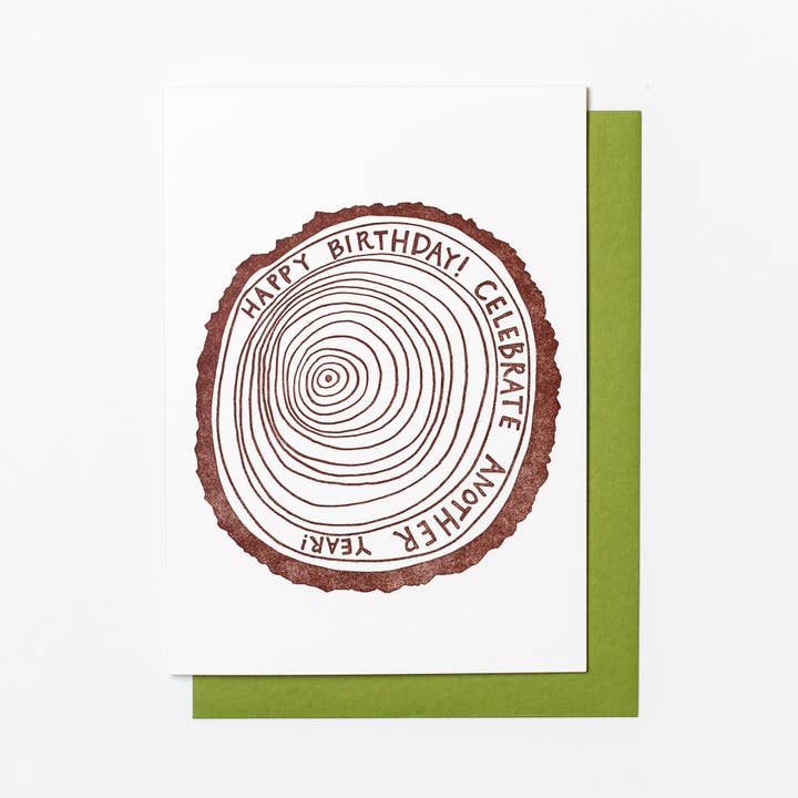 Birthday Letterpress Greeting Card: Tree Ring "Celebrate Another Year" for wholesale by Macon York Press
