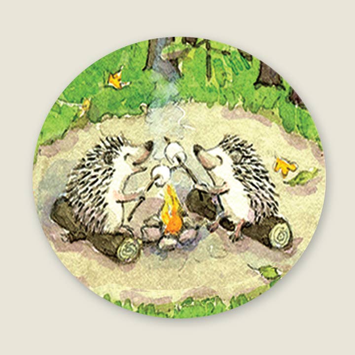 Hedgehog Roasting Marshmallows Sticker for wholesale by Elsabelle Paper Co.