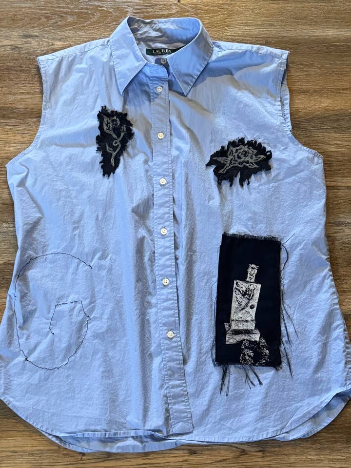 Blue Vulnerable Life Sleeveless Button Up for wholesale by Queer The Way