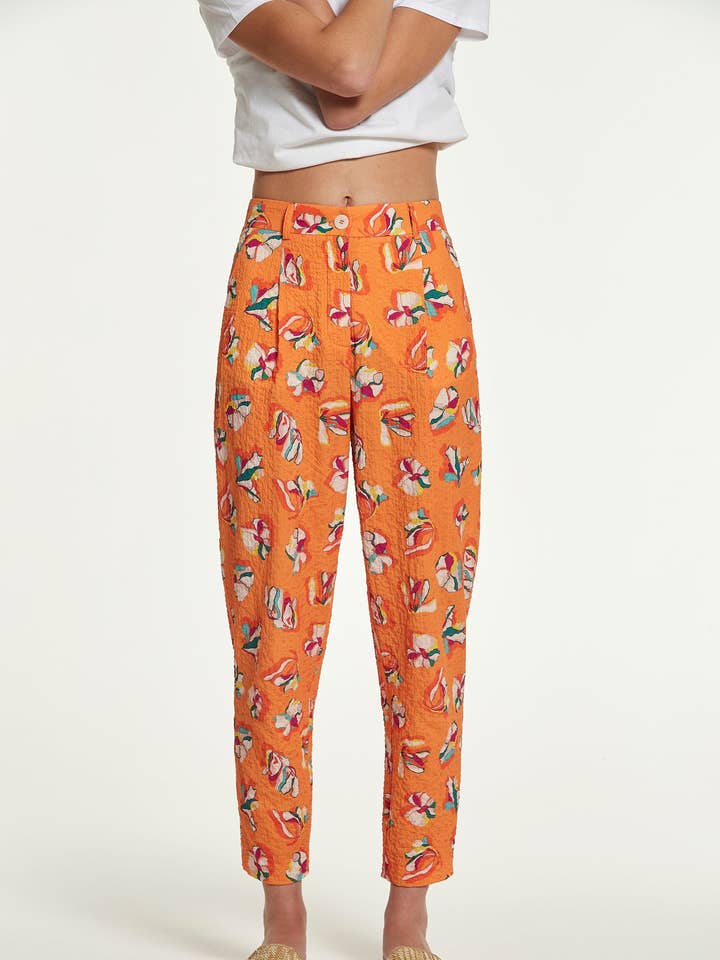 Garel Cotton Embossed Print Trousers for wholesale by OKY