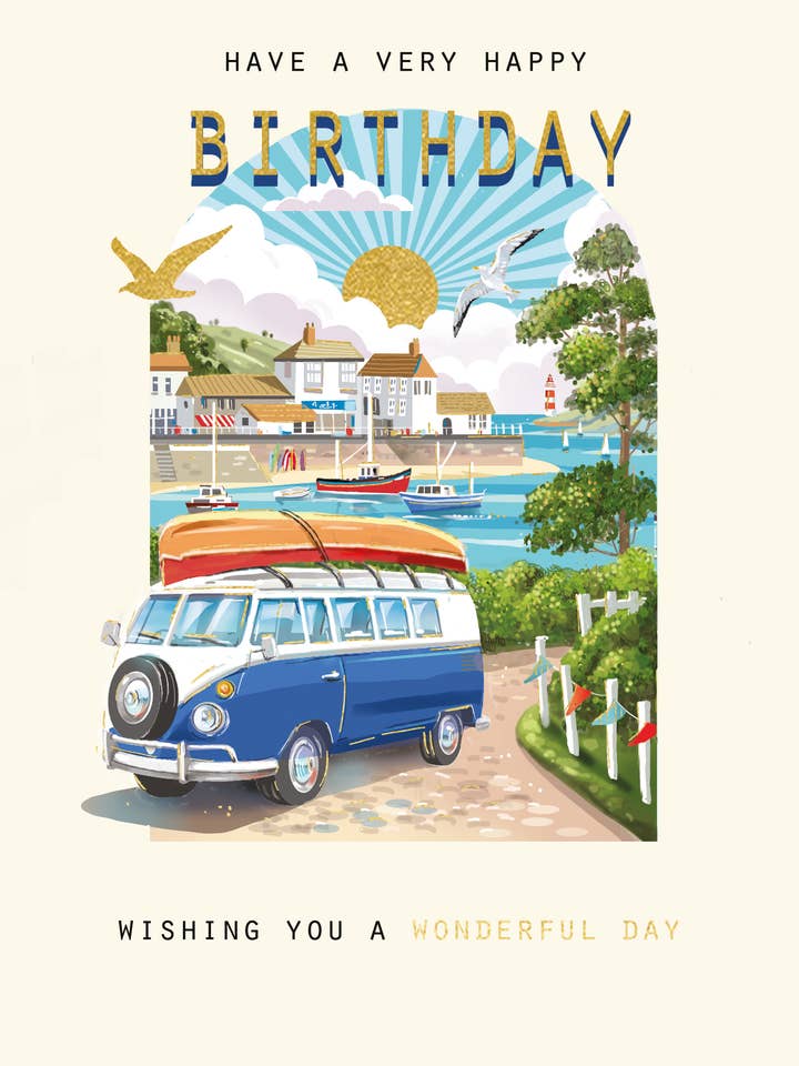 BIRTHDAY VW BUS GREETING CARD LING for wholesale by Notes & Queries, Inc.